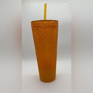 NWT Starbucks Tumbler 2022 Orange Mango Jeweled Grid Gradient 24oz Venti Cup